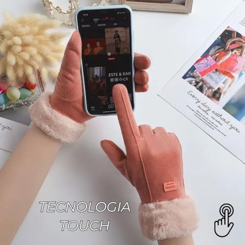 Luva Feminina Touch Térmica Forrada Inverno Frio Intenso Elegante (Rosa, Único)
