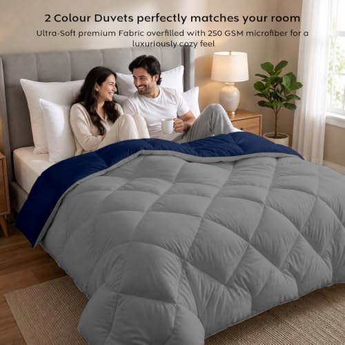 Image of AYKA Reversible Comforter 220 GSM Microfiber Reversible AC Comforter /Blanket for Winter /Quilt /Duvets for King Size Double Bed Comforter (90 * 100, Navyblue & Grey)| TC - 220