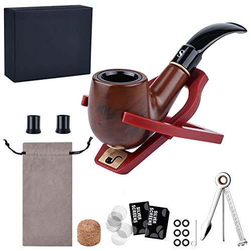 Joyoldelf Tobacco Smoking Pipe With Foldable Pipe Stand Holder And Smoking Accessories Including Pipe Screens, Pipe Bits And Pipe Cleaning Tool With Gift Box (Small) #TOP14
