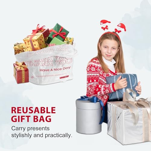 Soeos 70 Count Thank You Plastic Bags (11.5\" x 6.5\" x 21\") Reusable White Shopping Bag with Handles for Grocery, Convenience Store, Restaurant, Supermarket, To Go & Takeout (Made in US)