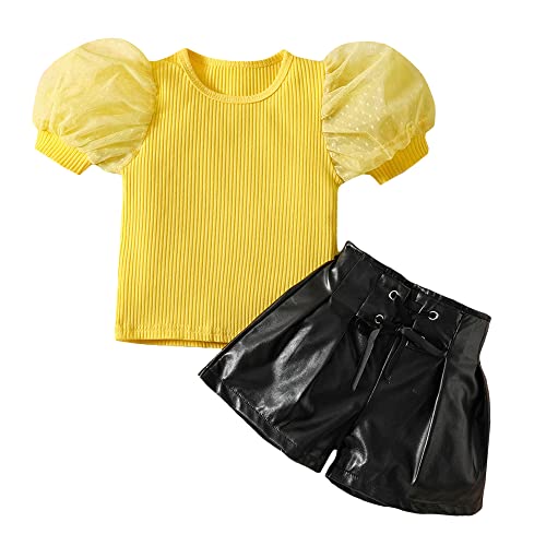 Image of Hopscotch Girls Yellow Solid T-shirt And Short Set
