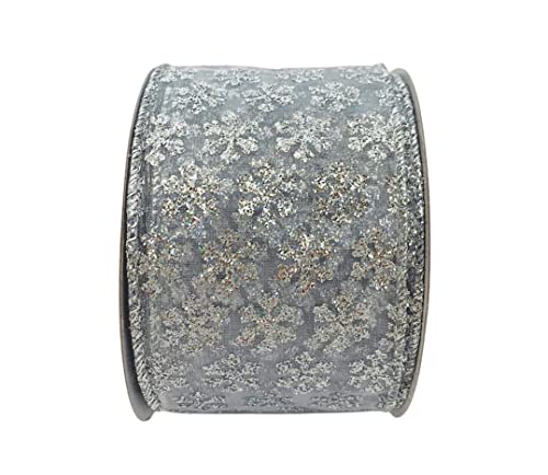 Image of Sheer Silver Snowflakes Christmas Ribbon - 2 1 /2 inch x 10 Yards, Wired Ribbon, Glitter, Gift Wrapping, Wreath, Gift Basket, Bows, Winter Decor