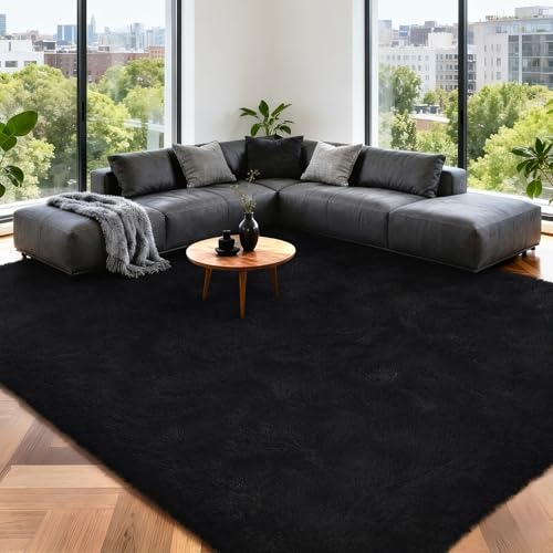 HOMORE Tapis moelleux 8x10 pi noir chambre salon