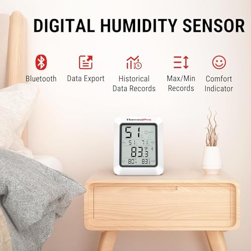 Image of LABART ThermoPro Hygrometer Thermometer for House TP350, Bluetooth Greenhouse Thermometer Humidity Meter up to 260FT, Backlit Room Indoor Thermometer Humidity Sensor with 2-Year Data Export