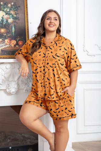 Image of Vozanet Women's Plus Size Button Down Pajamas Soft Lounge Sets Shorts with Pockets Bride Nighty Solid Soft Pjs 1x to 5x
