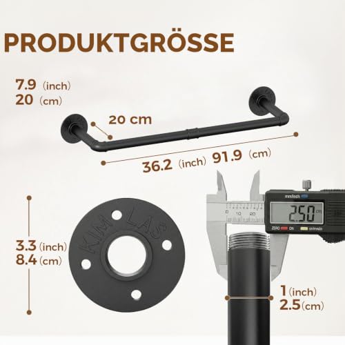 Bamworld kleiderstange wandmontage 1-Pack, 91.9cm, Kleiderstange Wand Industrial, Metall garderobenstange wandmontage… – Ansicht 4