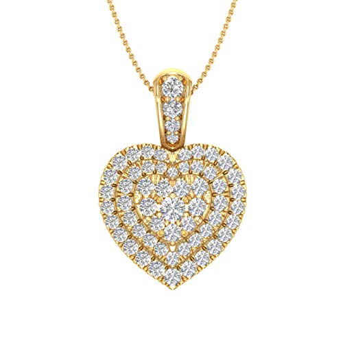 FINEROCK 1/2 Carat Diamond Heart Pendant Necklace in 14K Solid Gold (Silver Chain Included)