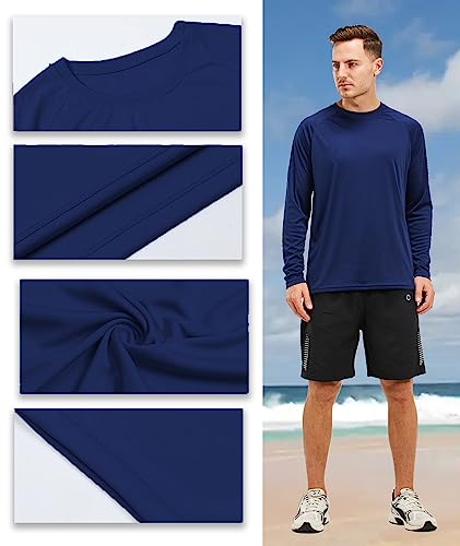 Mens Long Sleeve Shirts Upf 50+ Uv Sun Protection Quick Dry Outdoor Shirt For Fishing Running Hiking(Navy Blue Medium) #TOP2