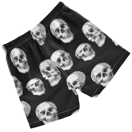 Pigsaly Boys' Swim Board Shorts Retro Human Skulls Black Funny Skulls Boy's Swim Trunks Kids Swimwear 3T2