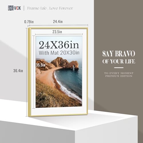 Image of VCK 24x36 Poster Frame, Gold Metal - Matted to 20x30, 3 Pack, for Artwork