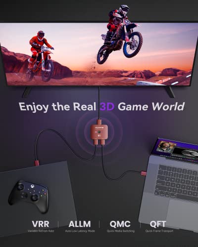 Vilcome Hdmi 2.1 Switch, 4K 120Hz Hdmi Switcher Ultra Hd 8K Hdmi Splitter 2 In 1 Out 48Gbps Hdmi Hub Support Hdr 8K@60Hz, 4K@144Hz, 2K@240Hz For Ps4/Ps5 Xbox Roku Apple Tv Fire Stick Red #TOP6