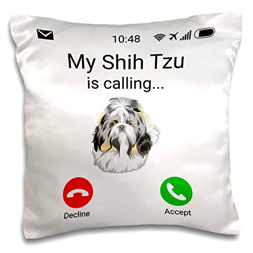 3dRose Carsten Reisinger-Illustrations-My Shih Tzu Funny Incoming Phone Call Holiday (pc-319390-1) Pillow Case, White