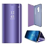 HONTECH Galaxy S9 Plus Case, Translucent View Mirror Flip Electroplate Stand Case for Samsung Galaxy S9plus (Violet)