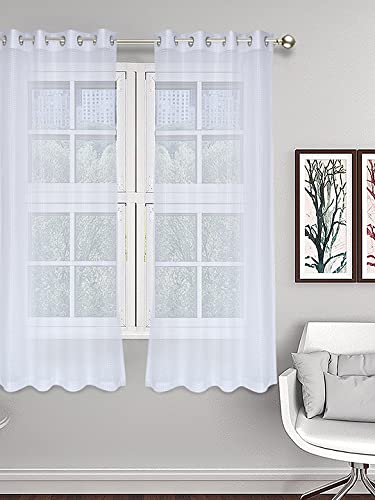 Image of Set of 2 Pcs Sheer Premium Lightweight Tissue Fabric Solid White Color Eyelet Window Curtain, 2 Pc Window Curtain 5ft