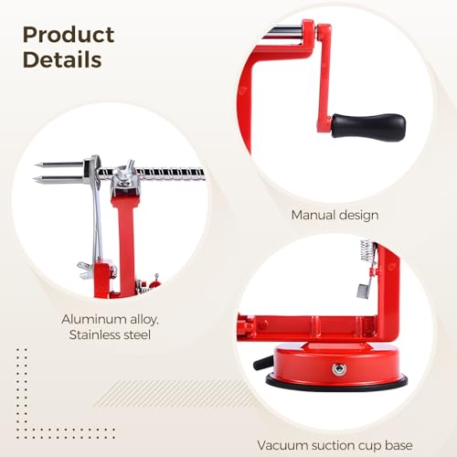 Peeler Slicer Corer, Heavy Duty Hand Crank Peeler with Vacuum Sucker Base & Stainless Steel Blades, Includes 2 Spare Blades, 11.8 x 5.1 x 3.9 in / 30 x 13 x 10 cm - Thumbnail 4