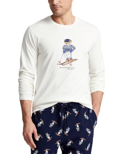 Image of POLO RALPH LAUREN Men's Limited Polo Cocoa Bear Pajama 2-Piece Set, White /Navy, Large