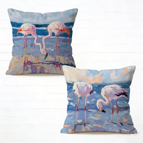 Throw Pillow Covers 22x22 Inch Set of 2, Flamingos Outdoor Waterproof Pillow Covers Sea Cushions, Square Velvet Decorative Throw Pillowcases for Farmhouse Sofa Garden Couches Spring Home Decor H-N3773