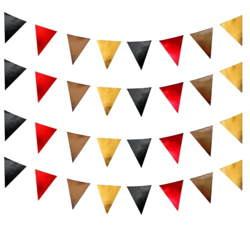 Zwiebeco 39Ft Black Red Brown Gold Glitter Fabric Bunting Banner Triangle Flags Hanging Cotton Pennant Banner for Birthday Wedding Pirate Casino Movie Rock Halloween Themed Party Decorations Supplies by Zwiebeco - Used condition - US$14.79