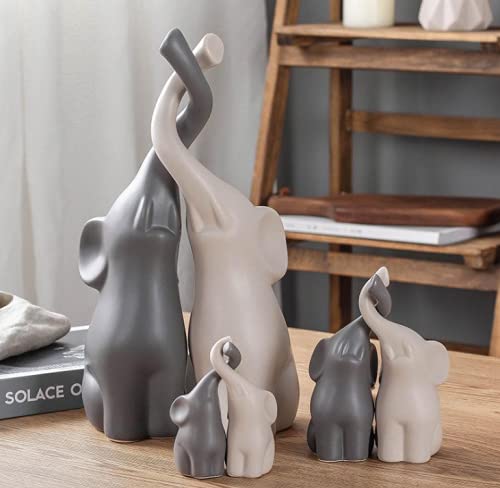Coppia Di Elefanti In Ceramica Beige E Grigio - Statuette Decorative 16cm, Simbolo Di Amore E Armonia - Foto 9