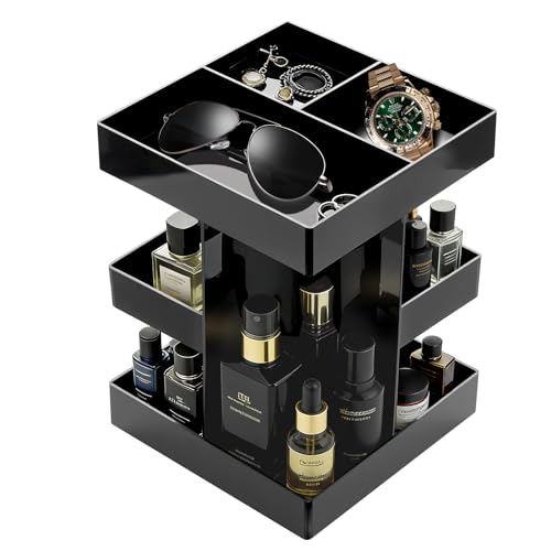 Noafocks Cologne Organizer for Men 3 Tier Acrylic Waterproof Perfume Holder Cologne Stand with Rotate Waterproof Perfume Shelf,Husband Boyfriend Birthday Gift Ideas
