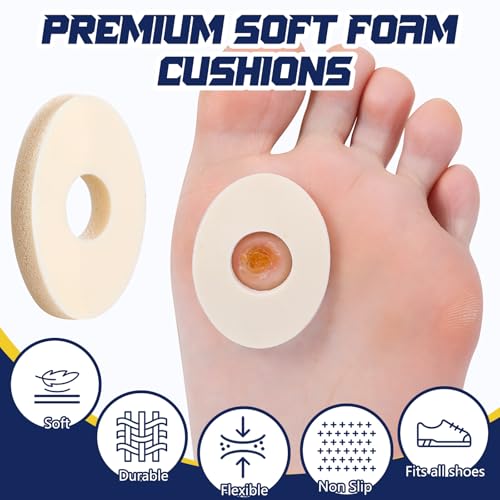 Image of Nuanchu 90 Pcs Corn Cushions Callus Pads Corn Removers for Feet Soft Foam Cushions Relief Pain Prevents Calluses Corns Blisters Mosquito Bites on Feet from Pressure and Friction (Regular for Foot)