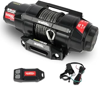 X-BULL 5000lbs Electric Winch - 12V DC Power Waterproof Synthetic Rope Winch with Hawse Fairlead, Wireless & Wired Remote with Mounting Plate for ATV/UTV,Boat Trailer Winch