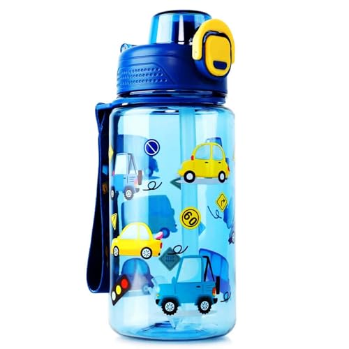 MHwan Botella Agua Niños, 600ml Irrompible e Robusta, Botella con Pajita Niños, Sin BPA, Hermosa Cantimplora Infantil Adecuada para Viajes Escolares, Portátil Botellas de Agua para Niños
