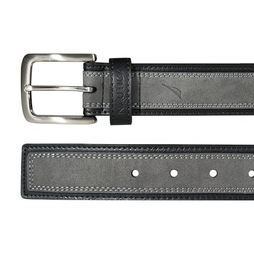 Image of Nautica Men's Casual Leather Belt | Everyday | Classic | Pants | Jeans | Khakis | Chinos | Metal Buckle