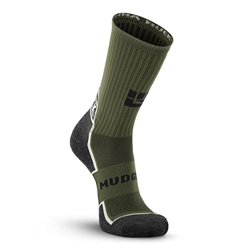Mudgear Ruck Crew Socks - Merino-Wool Hiking Sock For Women And Men For Sport, Gym, Running, Basketball, Football, Military, Work Etc. - Boot Height Armour Cushioned Athletic Socks (Army Green, Large) #TOP1