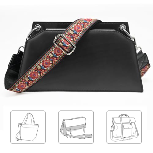 Image of Purse Strap 1.5 inch Replacement Crossbody Bag Straps Braided Handbag Shoulder Strap, Adjustable Woven Tote Belt (Red Jacquard /Silver Buckle)