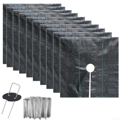 Juego de 10 alfombrillas protectoras para jardín para supresión de césped y erosión del suelo con estacas de tierra (100 cm)