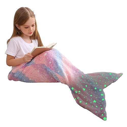 Viviland Manta de Cola de Sirena para Niños - Brilla en la Oscuridad, Franela, Regalos...