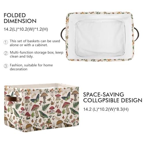 Image of Wild Flower Botanical Mushroom Storage Basket Bin for Shelves Closet Butterfly Floral Foldable Fabric Storage Box Cube with Handles Kid Gift Toys Shelf Basket Organizer for Bedroom Nursery Home Decor
