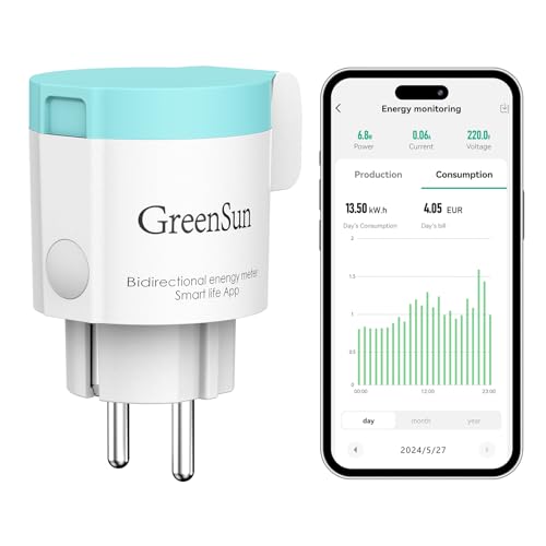 GreenSun Presa Smart Presa Intelligente Wifi - PresaConsumo Energia Bidirezionale PresaSmart Esterna Smart Life Compatibile con Alexa PresaComandata 16A IP44 PresaTimer Programmabile