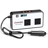 DrimMek 200W Car Power Inverter, Car Plug Adapter Outlet 12V to 110V Converter with 24W USB Fast Charging Port, Dual AC Outlet for Laptop, Vehicles, Camping (LED Display)