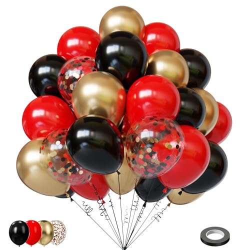 Image of Lukiituke 75PCS Balloon, Black, Red, and Gold (12in and 5in), Casino Theme Party Decorations, New Year, Graduation, Wedding, Birthday