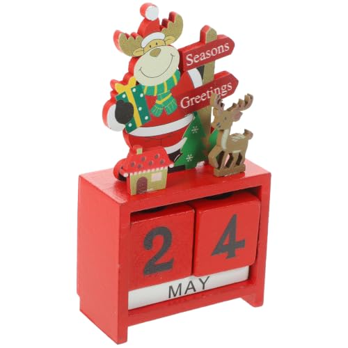 SAFIGLE Calendrier Décoratif de Bureau en Bois Rouge pour Noël, Ornement