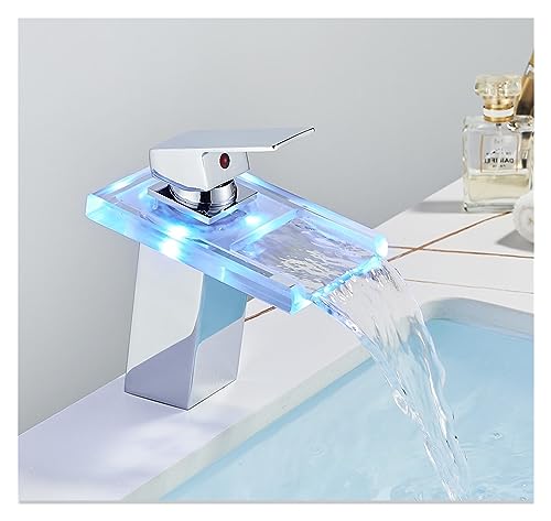 Grifo cascada LED negro de alta gama con acabado Cepillado A para lavabo de diseño