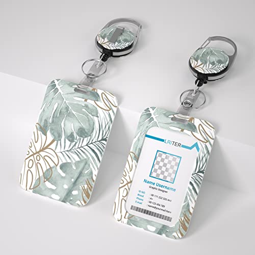 Badge Holder And Heavy Duty Retractable Clip,Id Card Holder Whit Retractable Reel For Teacher,Nurse,Studeng,Office Women,Men And Soon On.（Green Tropical Leaves) #TOP6