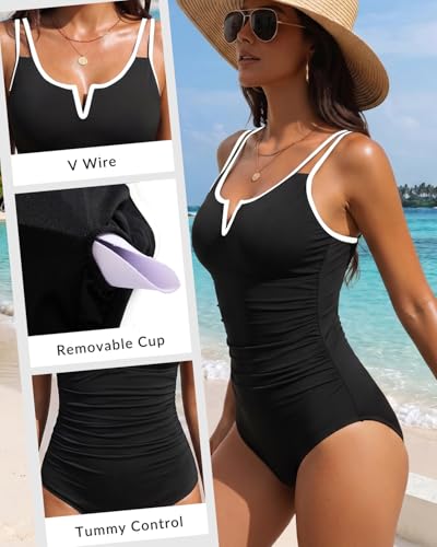 Image of Yonique Womens One Piece Swimsuit Tummy Control - Slimming Bathing Suit V Wired Full Coverage 2026 Swimwear