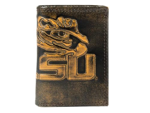 ZEP-PRO NCAA LSU Tigers Burnished Leather Trifold Wallet, Slim Stylish for Men