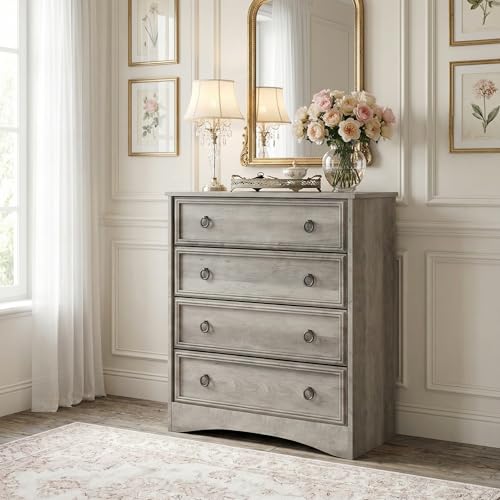LGHM Dressers for Bedroom with 4 Drawers,Modern 4 Drawer Dresser with Textured Borders, Chest of Drawers Closet Organizers and Storage Clothes - 6" Deep Drawer for Bedroom, Living Room, Gray - Thumbnail 2