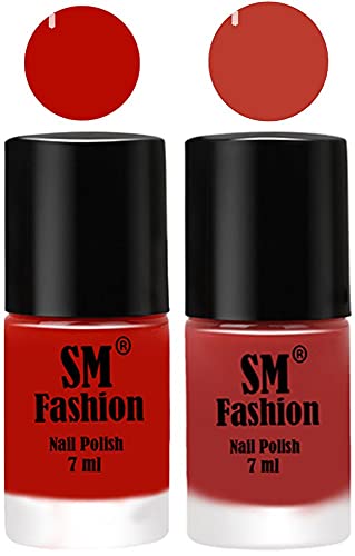 Image of Long Lasting Nail Polish | Nail Paint Combo 7 ml Each) - Set of 2 Red Orange-Dark Peach