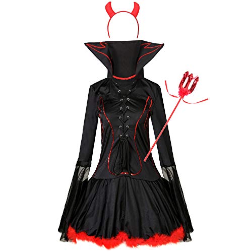 Rôle-jeu d'Halloween Femmes Demon Costume Ensemble de vêtements de vêtements d'Halloween, Hood Gothic Red Gothic Cover