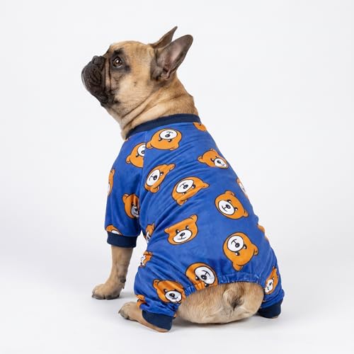 Image of Fitwarm Cute Bear Dog Pajamas, Dog Clothes for Small Dogs Boy Girl, Fleece Pet Onesie with Feet, Royal Blue, Brown, XS
