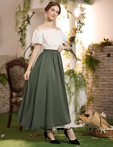 Scarlet Darkness Long Skirts For Women 2024 Double Layered Flowy Summer Maxi Skirt Army Green L thumb #3