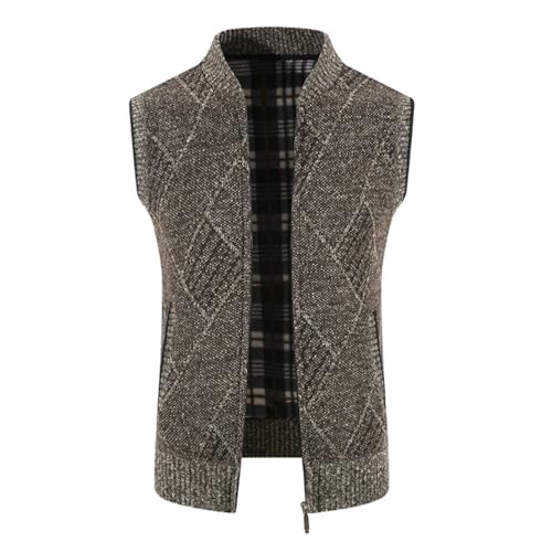 Gilet en tricot sans manches pour homme doublé peluche avec col montant chaud