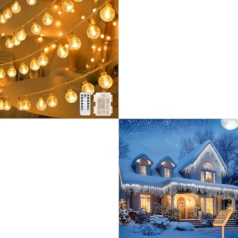 XZAI 800LED 50FT, Solar Icicle String Lights, Cool White, Christmas Decors, Remote,Globe String Lights, Crystal Globe Fairy String Lights Battery Operated with 33 Foot 100LED Cover