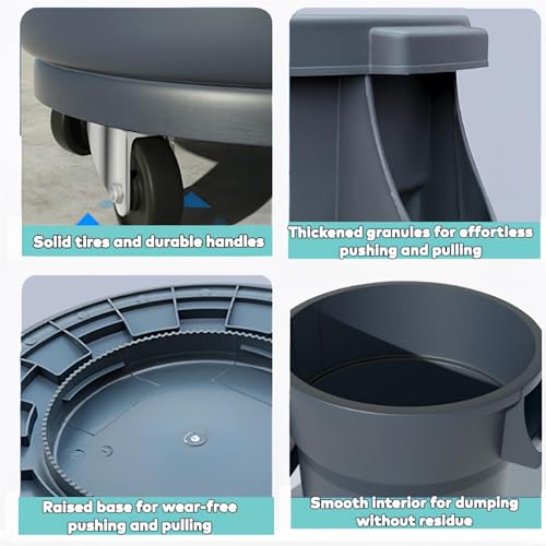 Large Capacity Outdoor Trash Can with Lid - Rolling Garbage Bin with Removable Wheels for Patio, Backyard, Garage, Restaurant, Outdoor Use, Durable, Easy Mobility