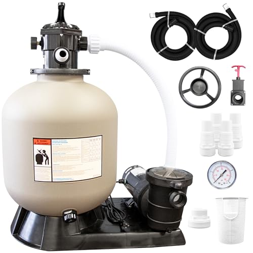 SWIMLINE HYDROTOOLS Pool Sand Filter Pump for Above Ground & Inground Pool | 16 Inch Cleaner System Variable Dual 2-Speed 1 HP Horsepower 5280 GPH | for Pools Up to 15600 Gallons 7 Way Valve